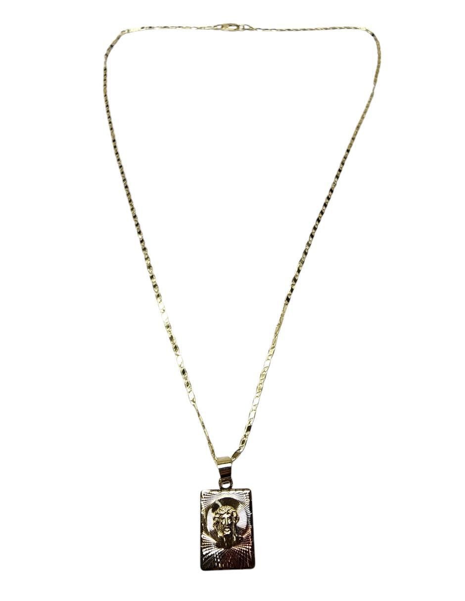Medalla y cadena cristo cuadrada Católica de oro laminado 14 K 5
