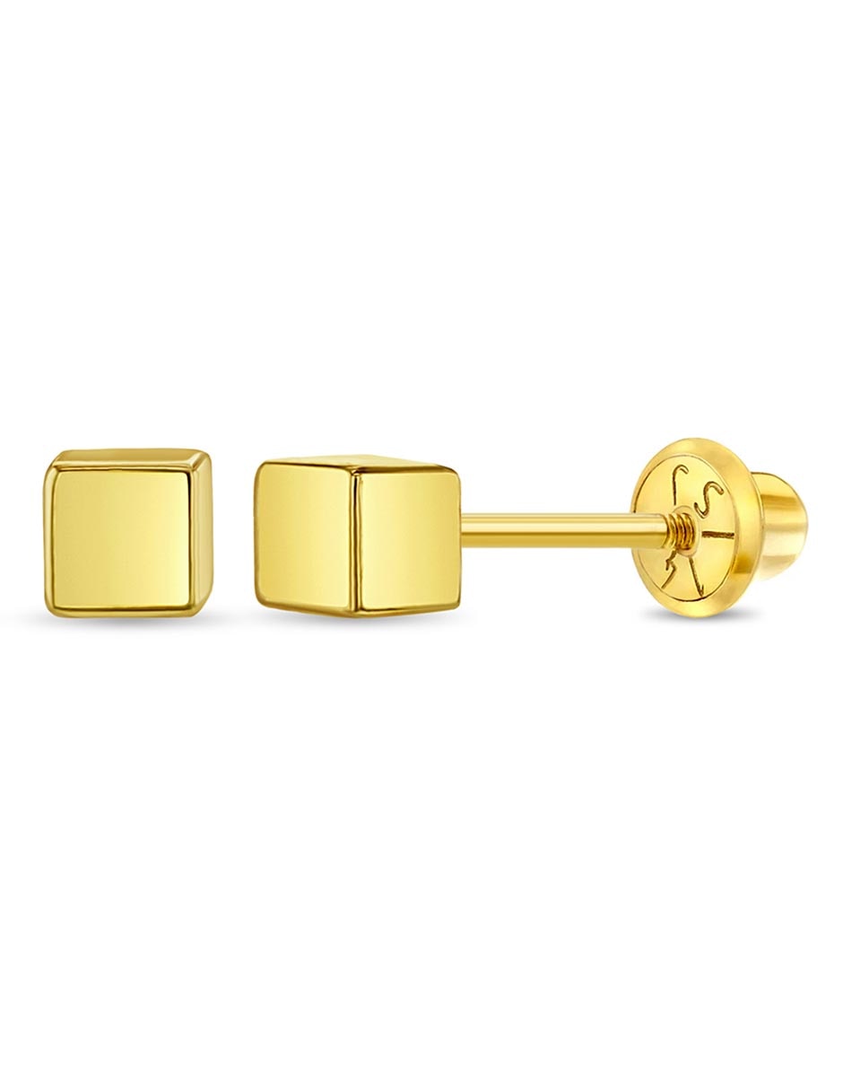 Broqueles cuadrados de oro amarillo con acabado brillante