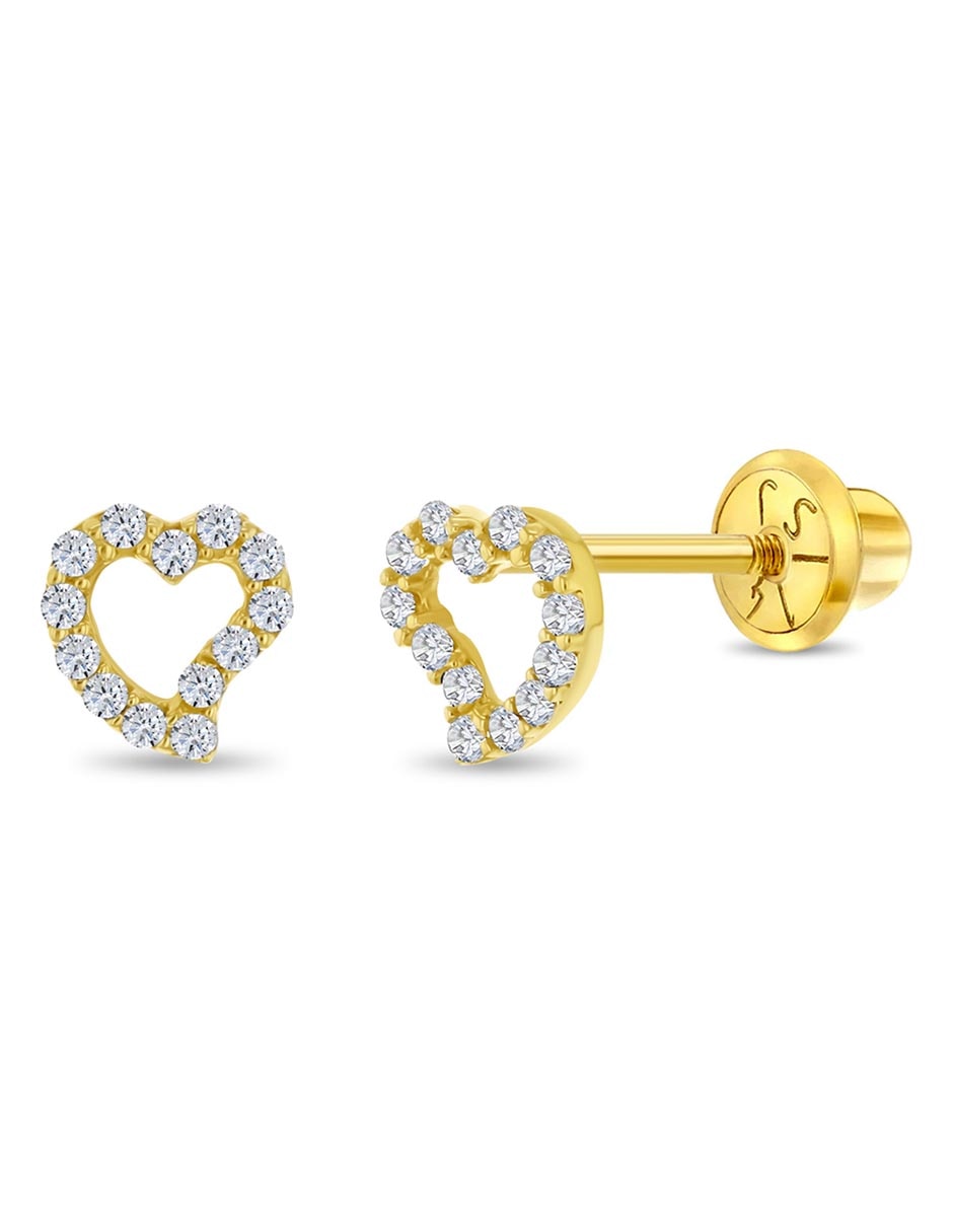 Broqueles de corazón de oro amarillo con acabado brillante