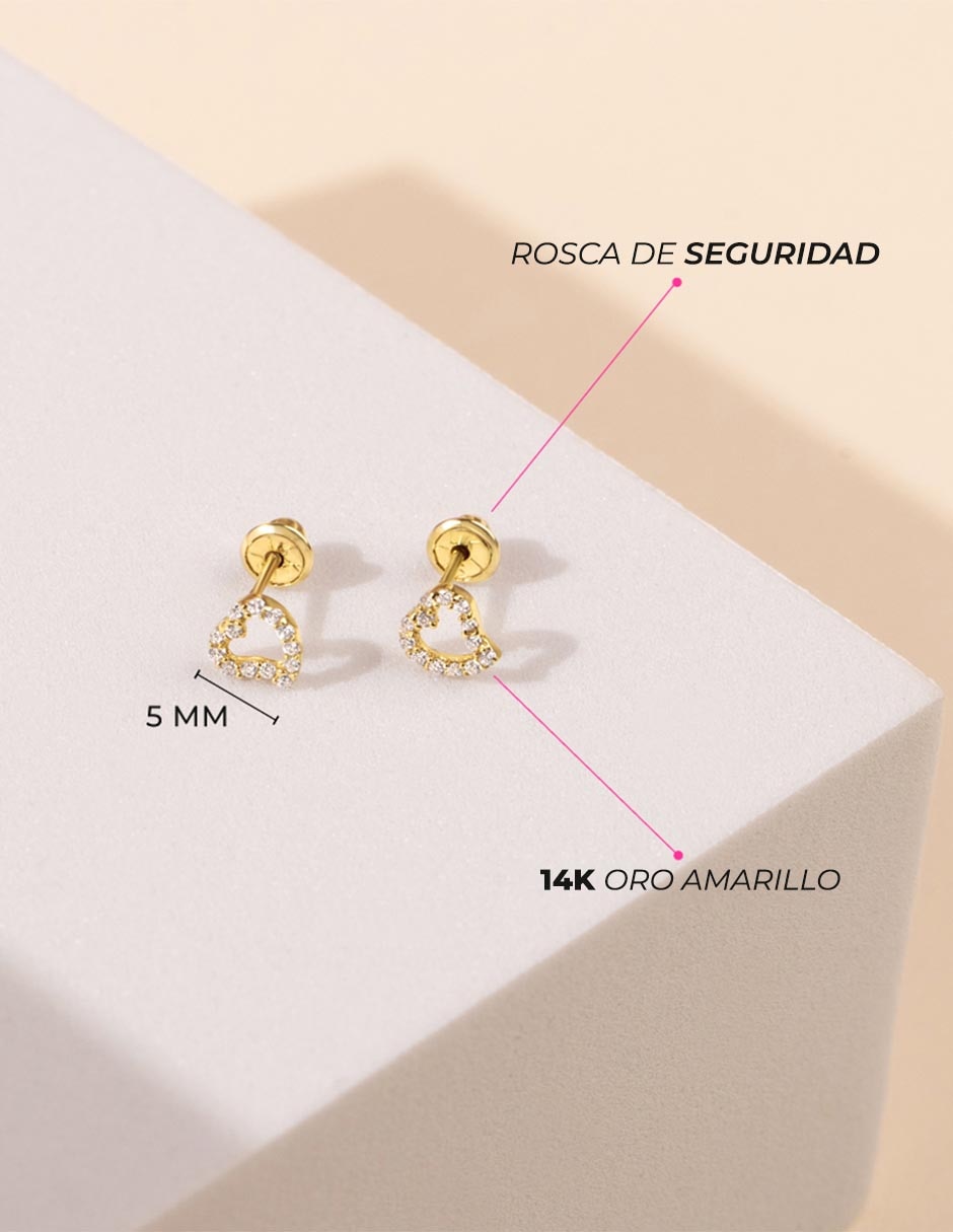 Broqueles de corazón de oro amarillo con acabado brillante 4