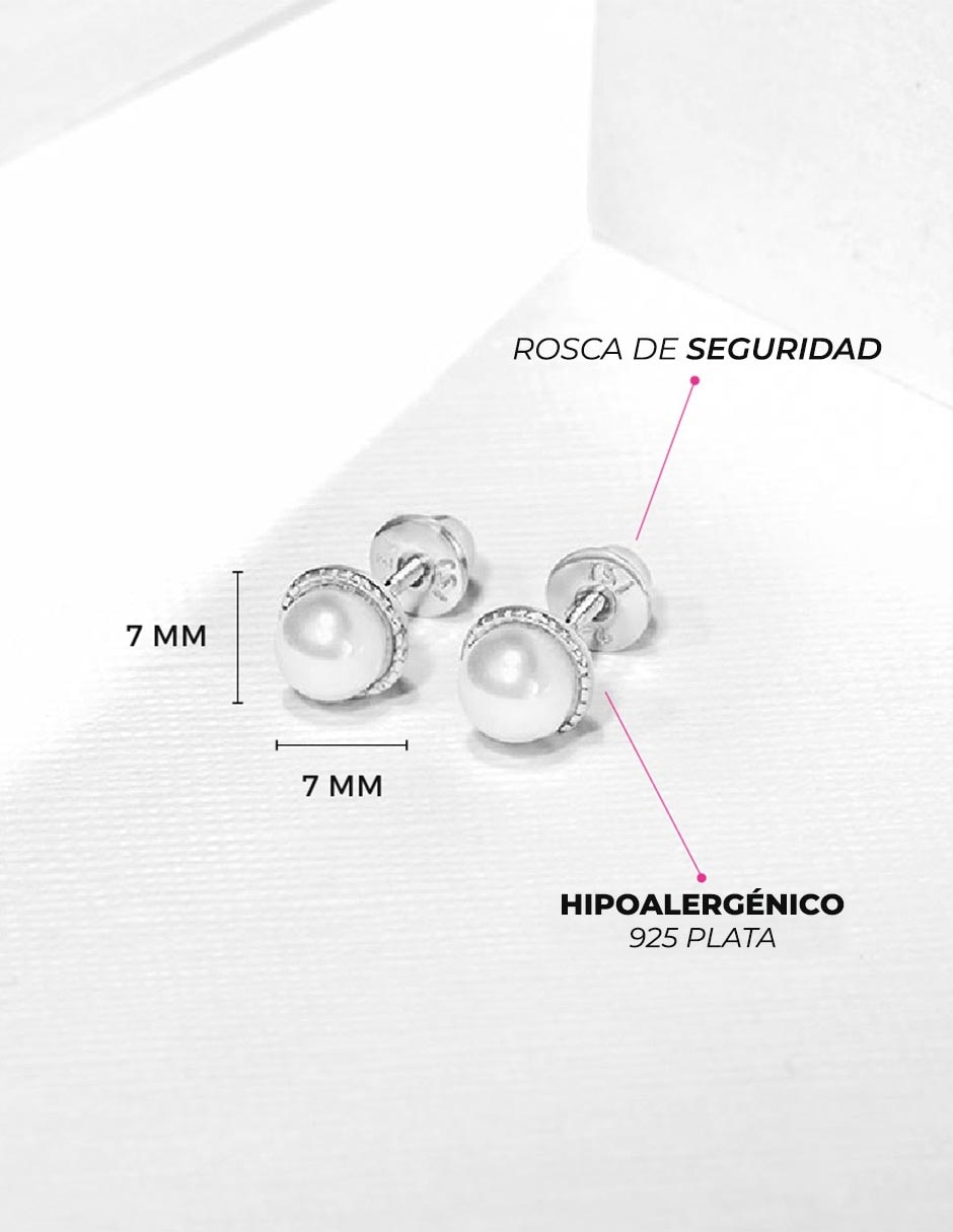 Broqueles redondos de plata P 925 con acabado brillante perla 6
