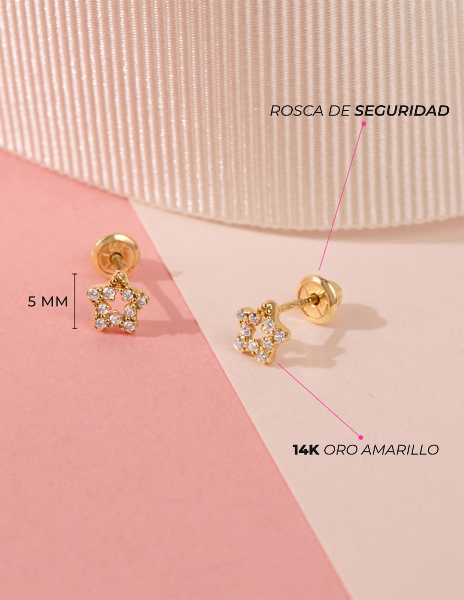Broqueles de estrella de oro amarillo con acabado brillante 5