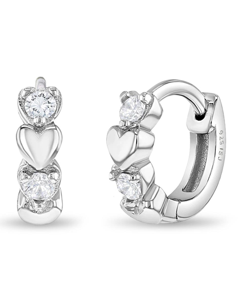 Aretes de corazón de plata P 925 con acabado brillante