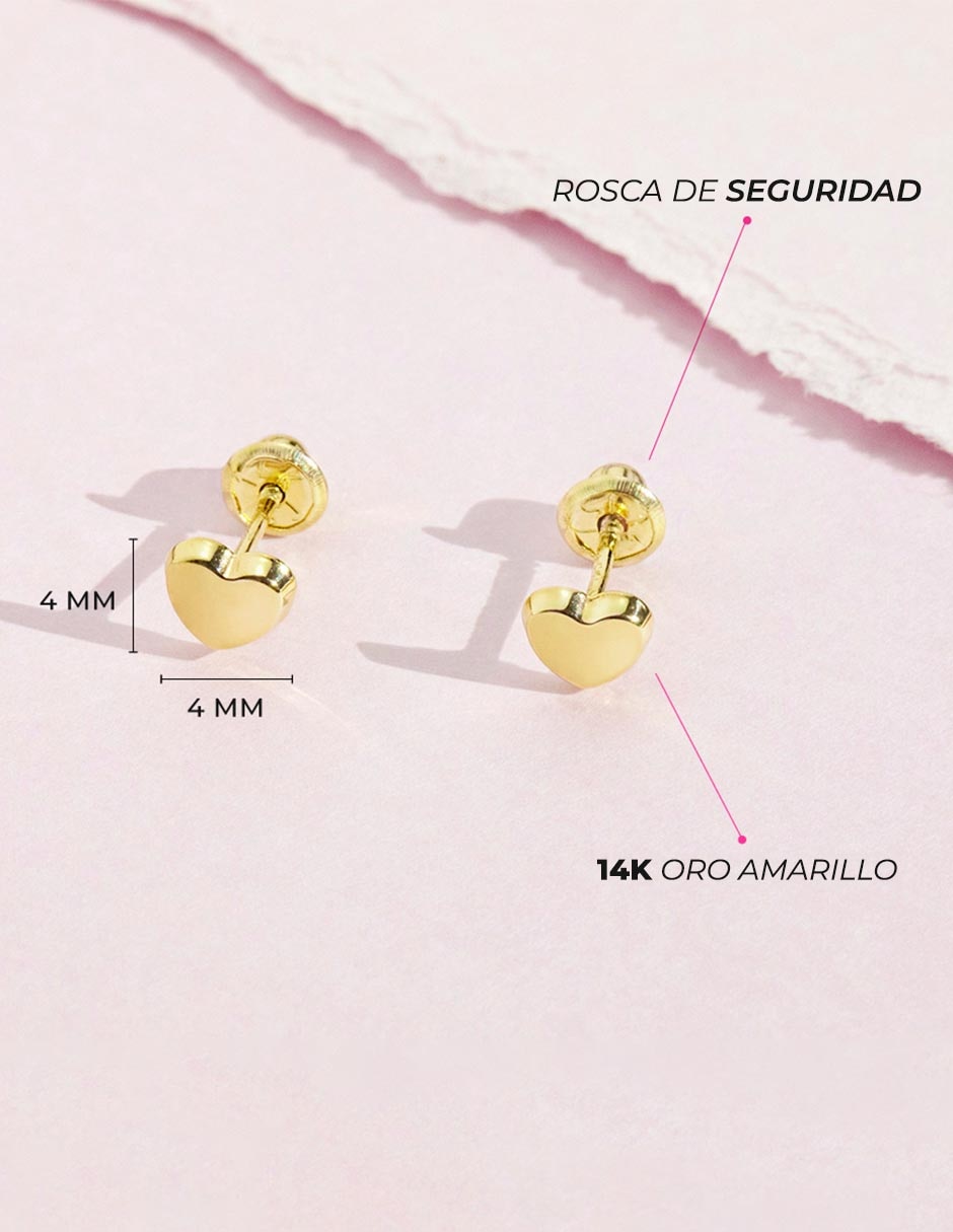 Broqueles de corazón de oro amarillo con acabado brillante 5
