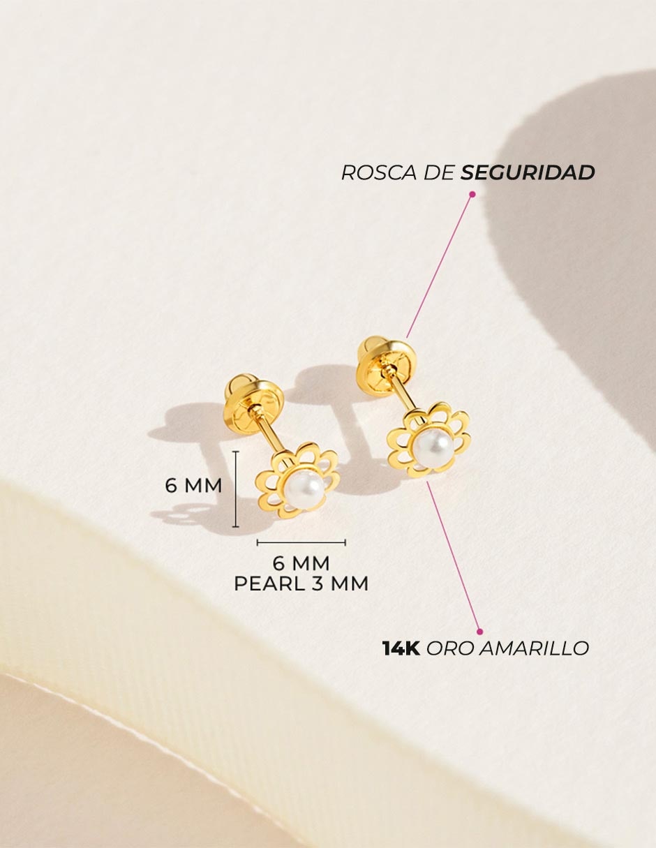 Broqueles de flor de oro amarillo 14 K con acabado brillante 4
