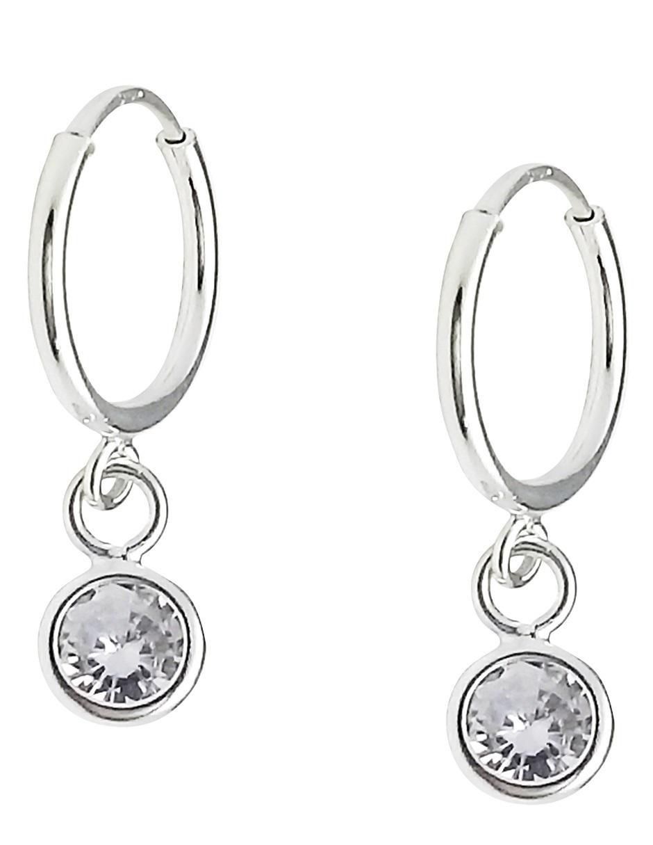 Aretes redondos de plata P 925 con acabado brillante zirconia