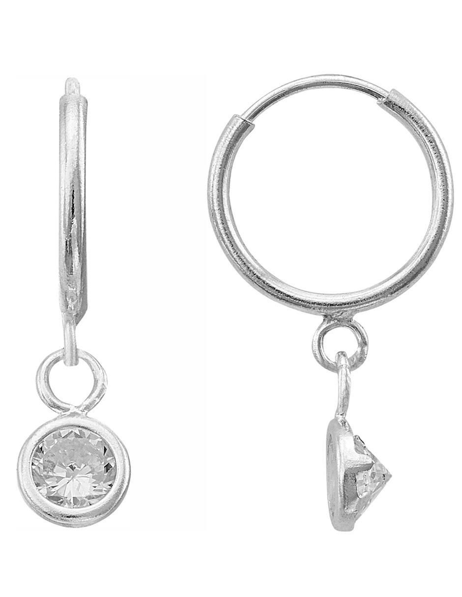 Aretes redondos de plata P 925 con acabado brillante zirconia 2
