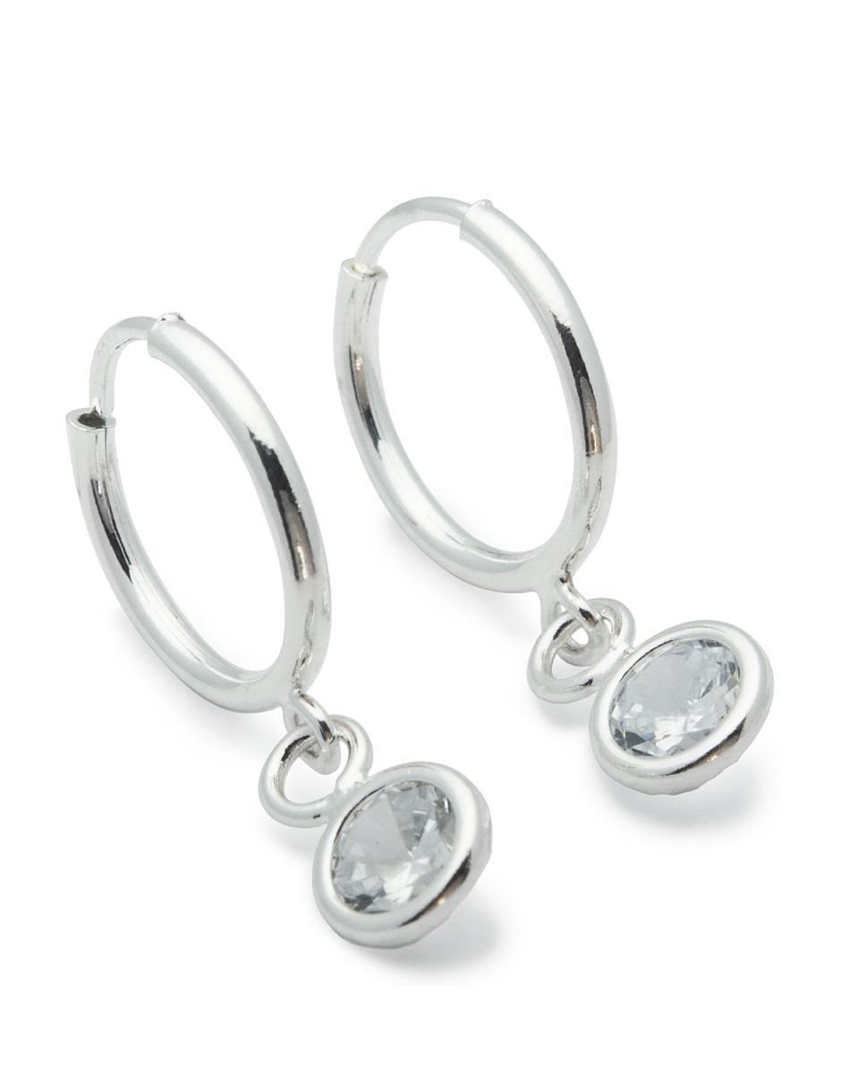 Aretes redondos de plata P 925 con acabado brillante zirconia 3