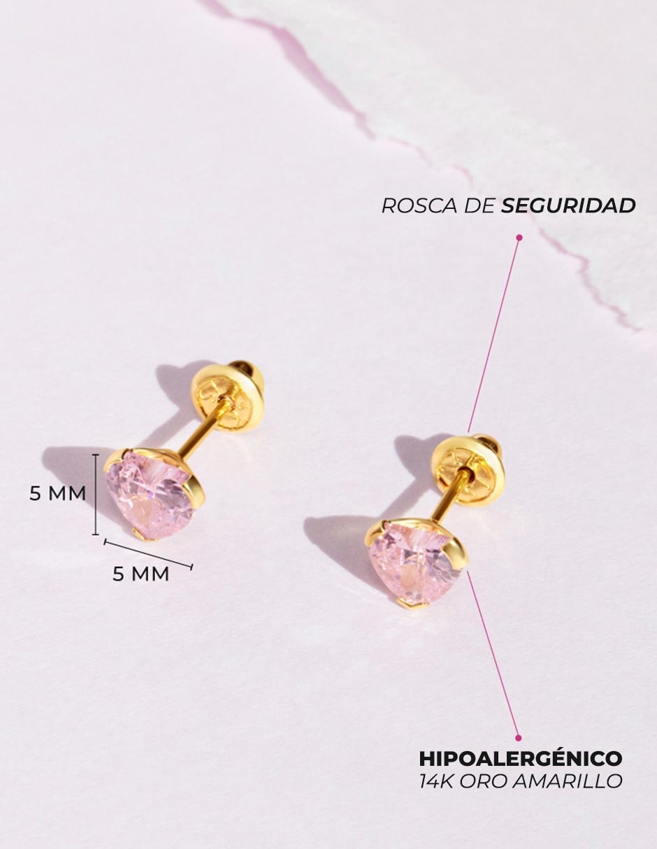Broqueles de corazón de oro amarillo 14 K con acabado brillante 4