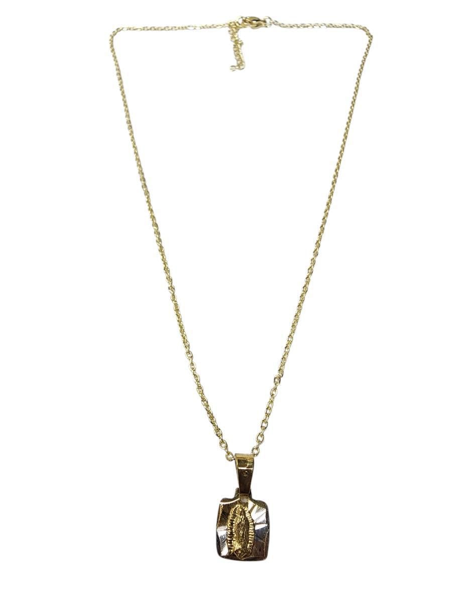 Medalla y cadena Virgen de Guadalupe cuadrada de oro laminado 14 K 2