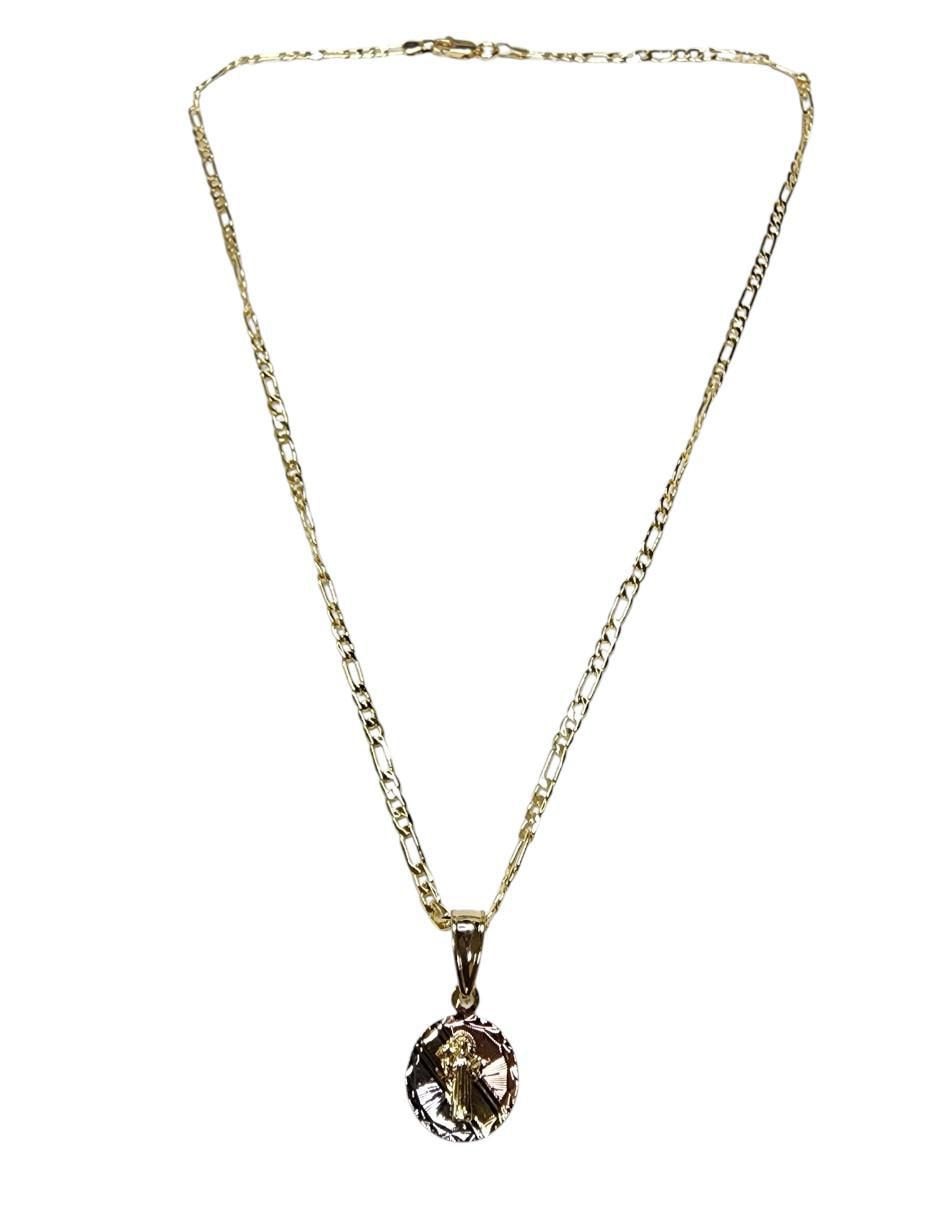 Medalla y cadena san benito de oro laminado 14 K 2