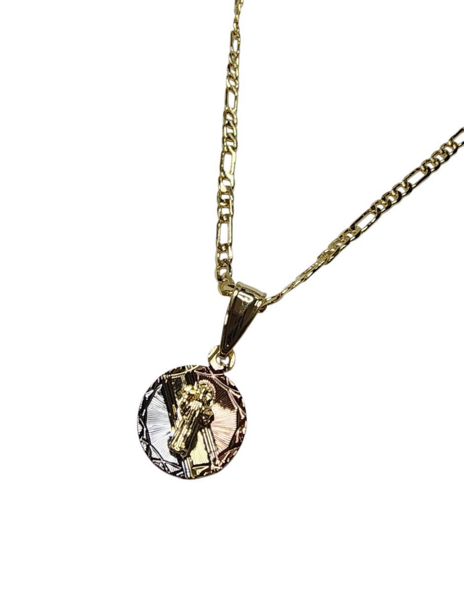 Medalla y cadena san benito de oro laminado 14 K 3