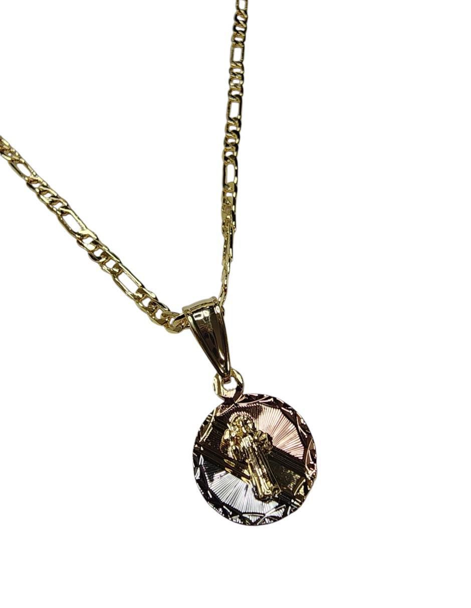 Medalla y cadena san benito de oro laminado 14 K 4
