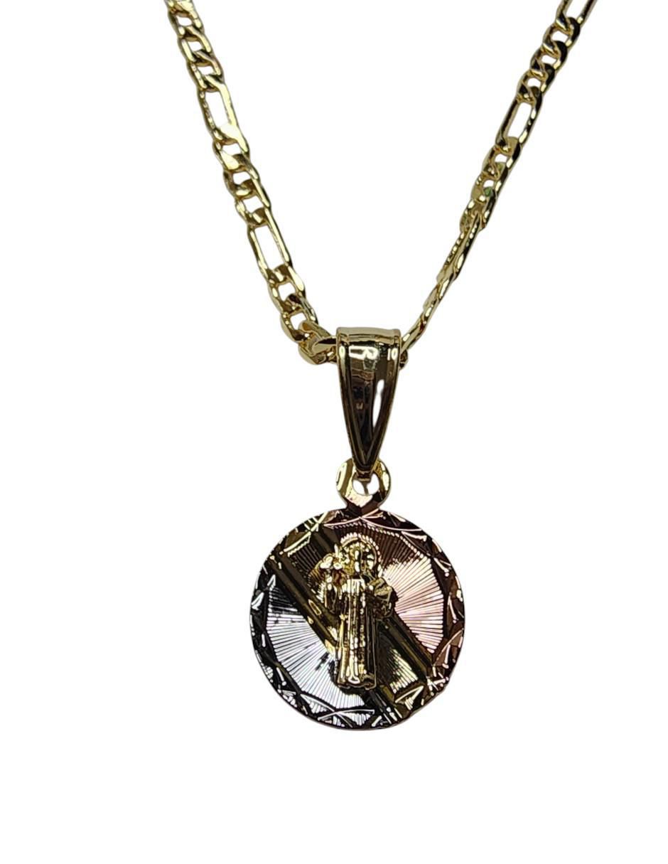 Medalla y cadena san benito de oro laminado 14 K 5