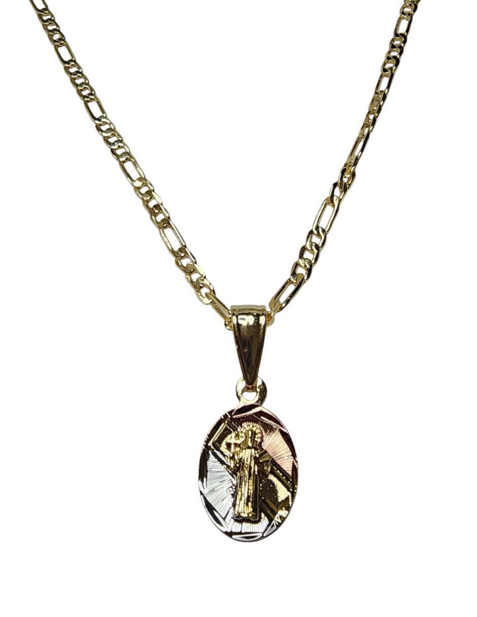 Medalla y cadena San Benito ovalada de oro laminado 14 K
