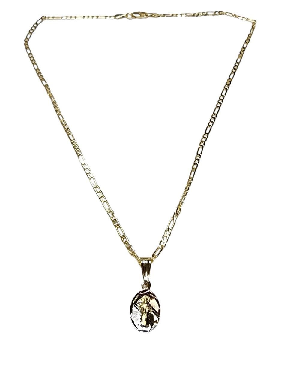 Medalla y cadena San Benito ovalada de oro laminado 14 K 2