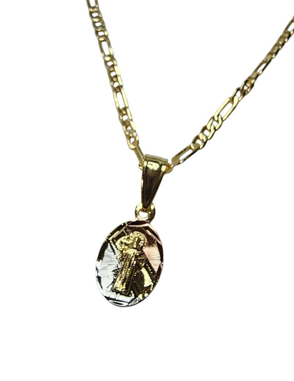 Medalla y cadena San Benito ovalada de oro laminado 14 K 3