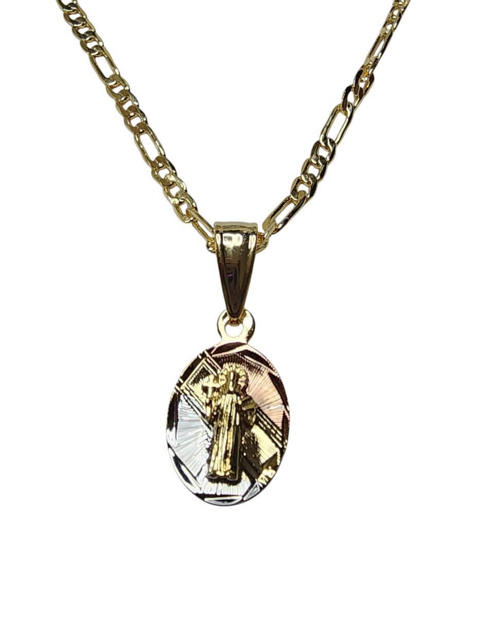 Medalla y cadena San Benito ovalada de oro laminado 14 K 5