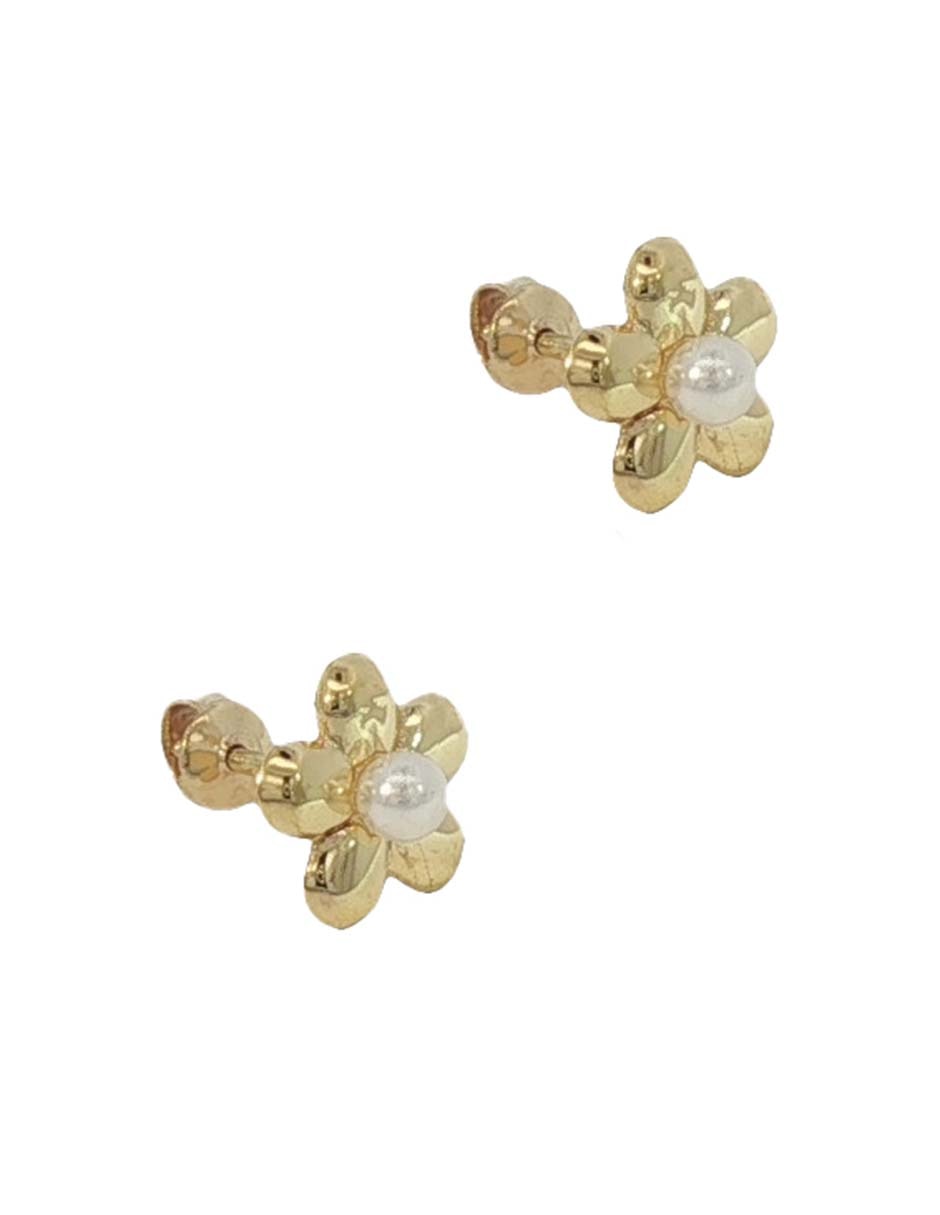 Broqueles de flor de oro amarillo 14 K con acabado pulido perla 2