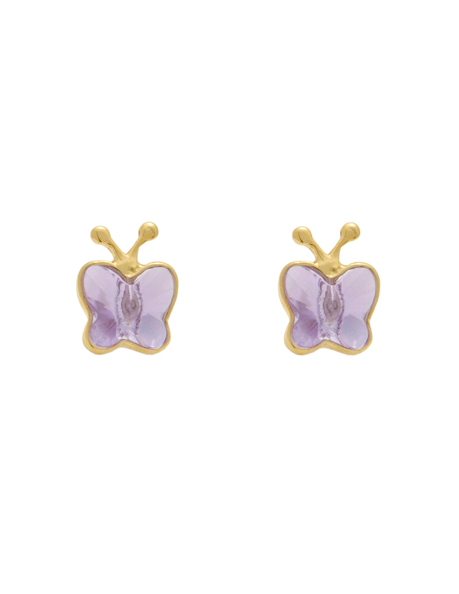 Broqueles de mariposa Solo Básico de oro amarillo 14 k con acabado pulido zirconia