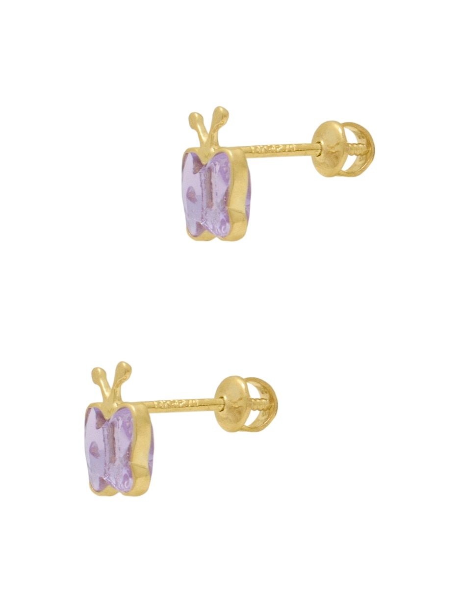 Broqueles de mariposa Solo Básico de oro amarillo 14 k con acabado pulido zirconia 1