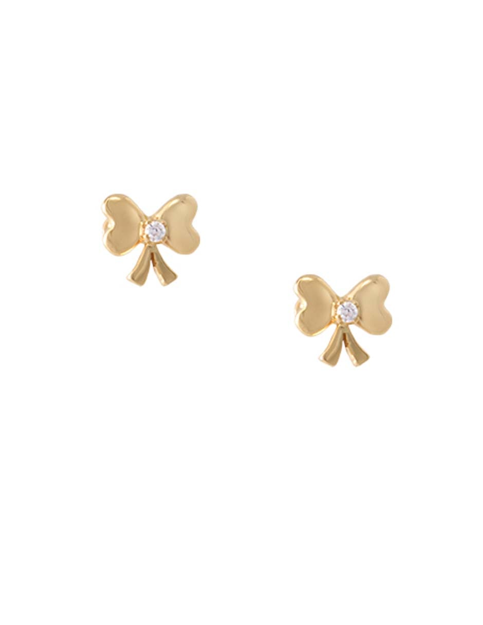 Broqueles de moño de oro amarillo 14 K con acabado pulido Zirconia Broqueles de moño de oro amarillo 14 K con acabado pulido Zirconia