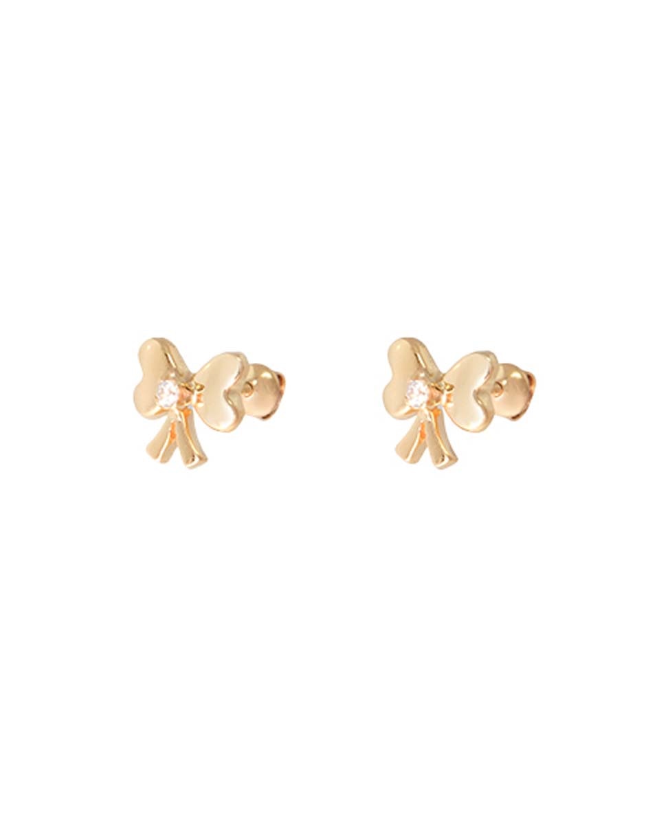 Broqueles de moño de oro amarillo 14 K con acabado pulido Zirconia 2