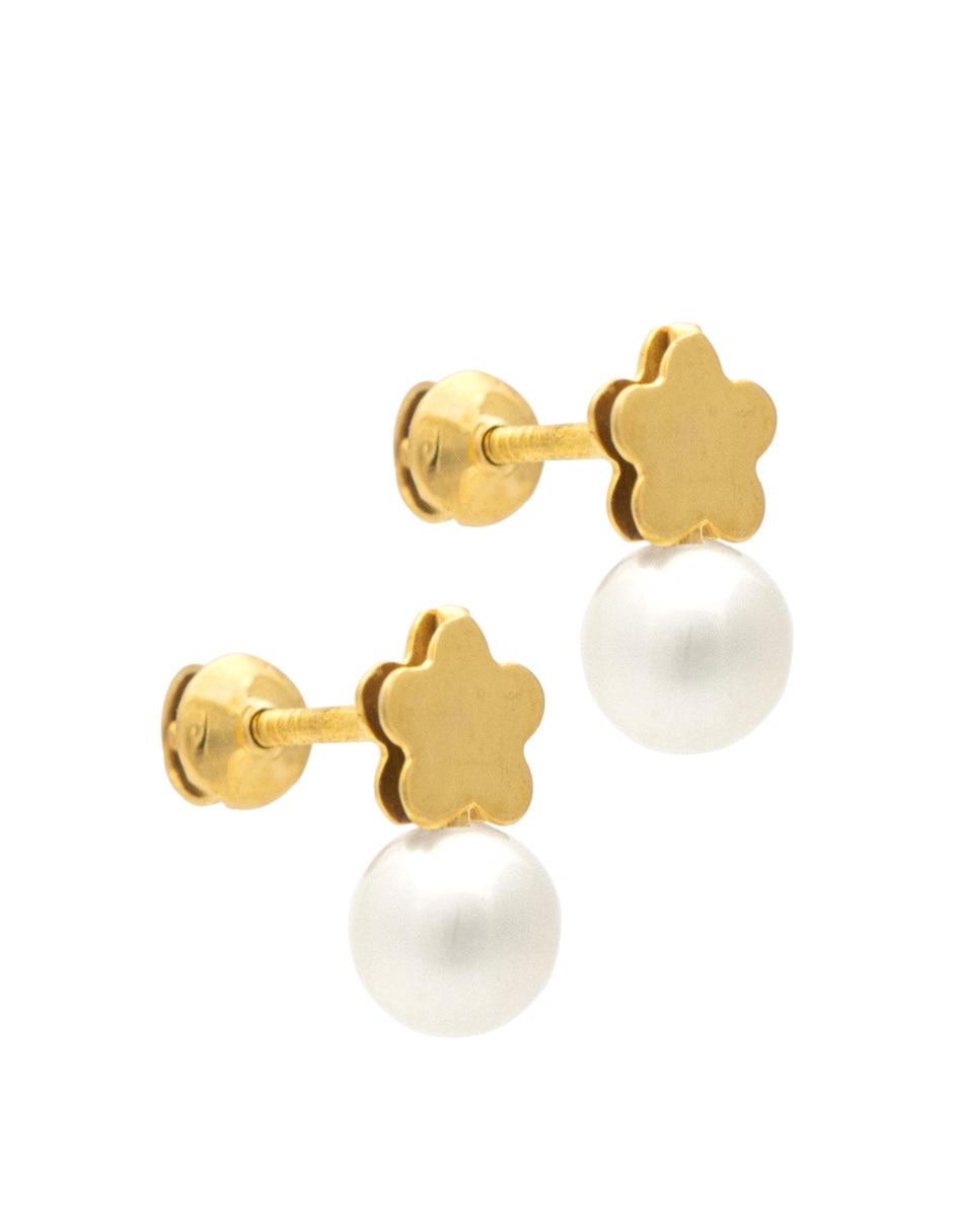 Broqueles de flor de oro 14 k con acabado pulido perla 2