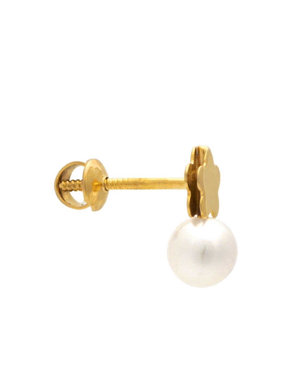 Broqueles de flor de oro 14 k con acabado pulido perla 3
