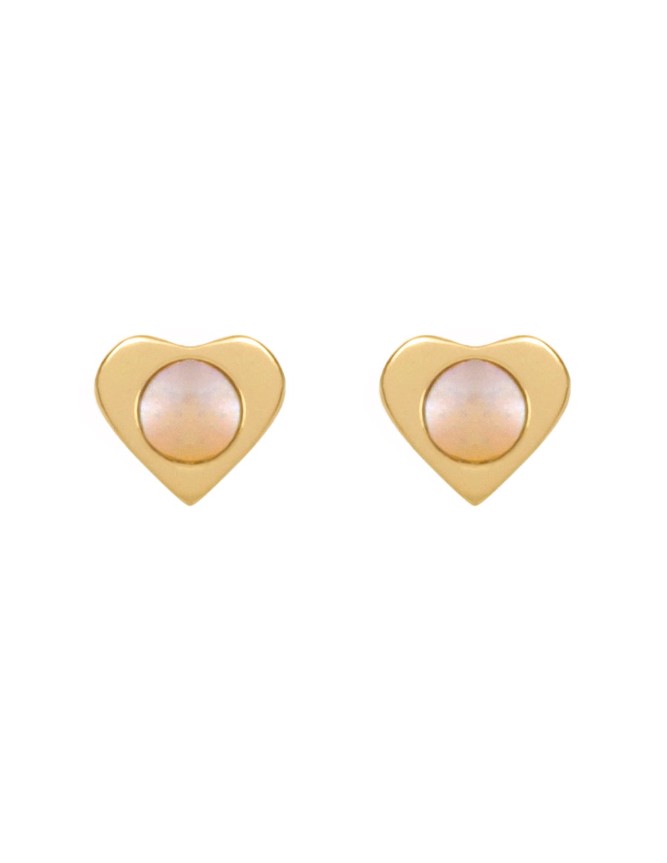Broqueles de corazón Solo de oro amarillo 14 k con acabado pulido madre perla