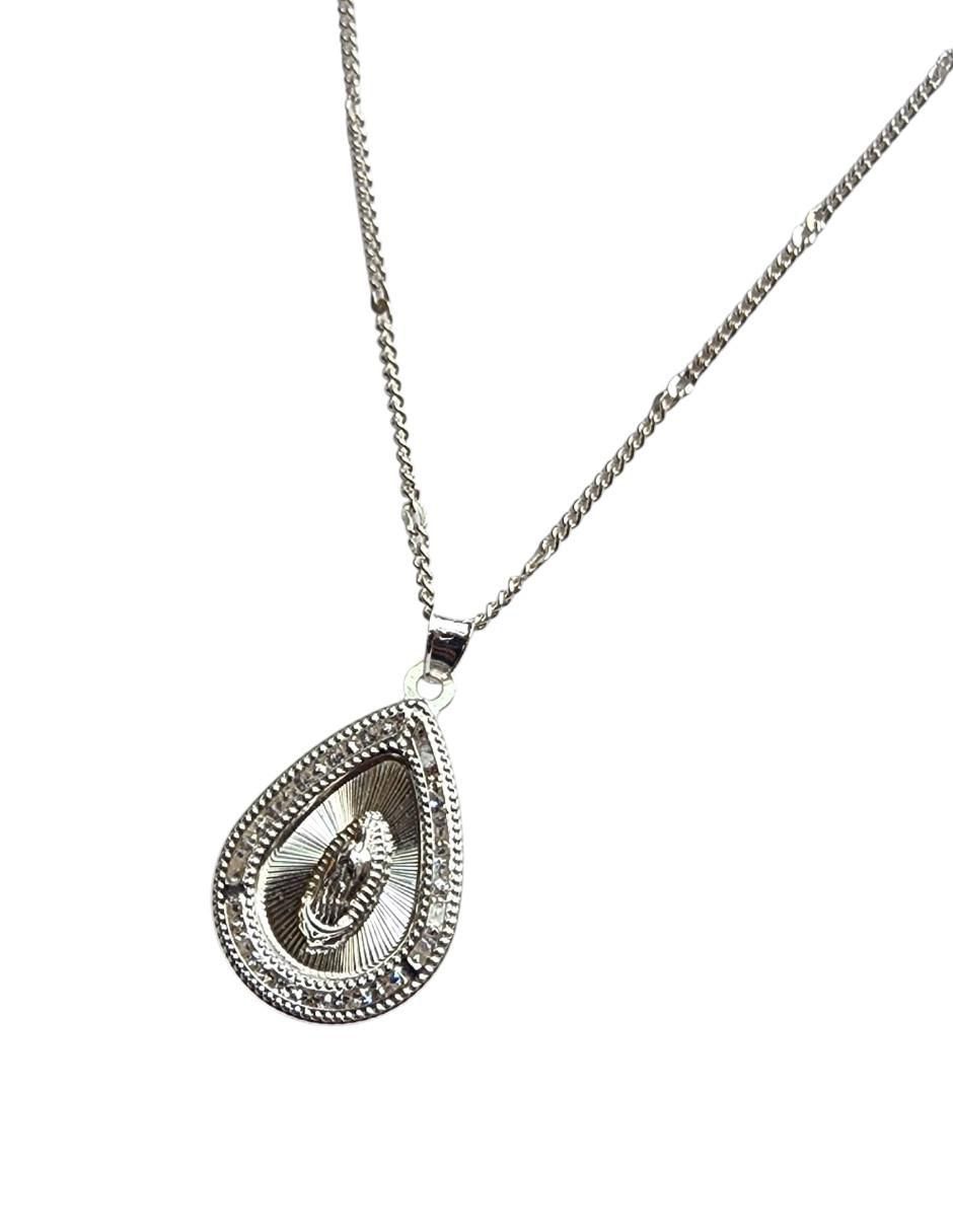 Medalla y cadena virgen de guadalupe de gota de plata P 925 2
