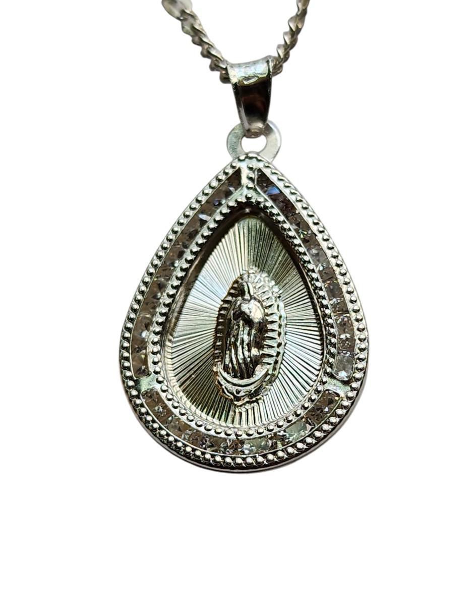 Medalla y cadena virgen de guadalupe de gota de plata P 925 4