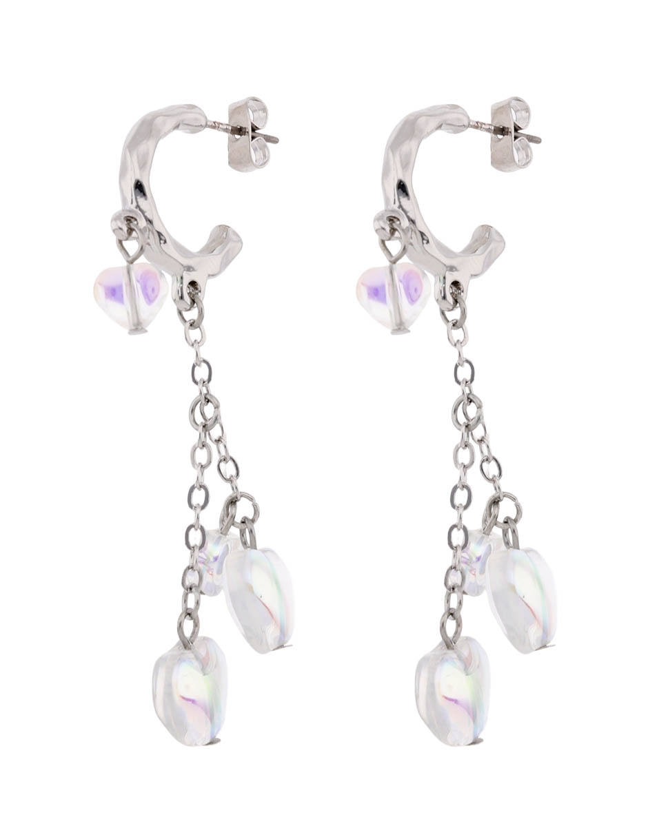 Aretes largos de corazón con acabado brillante 2