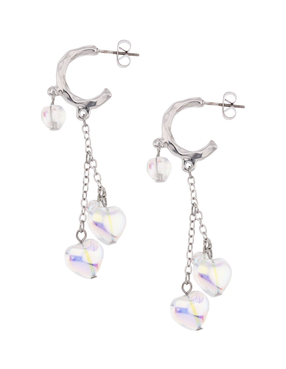 Aretes largos de corazón con acabado brillante 3