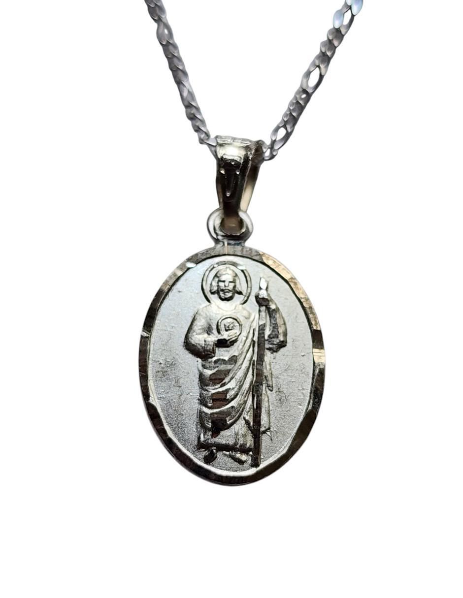 Medalla y cadena San Judas Tadeo ovalada Doble Vista de plata P 925 6