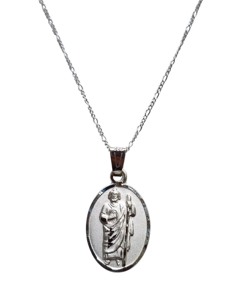 Medalla y cadena San Judas Tadeo ovalada de plata P 925 Medalla y cadena San Judas Tadeo ovalada de plata P 925