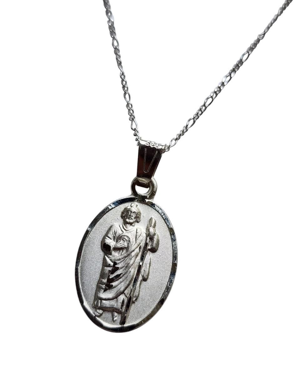 Medalla y cadena San Judas Tadeo ovalada de plata P 925 3