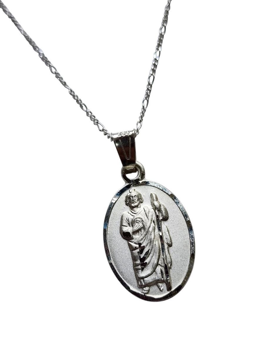 Medalla y cadena San Judas Tadeo ovalada de plata P 925 4