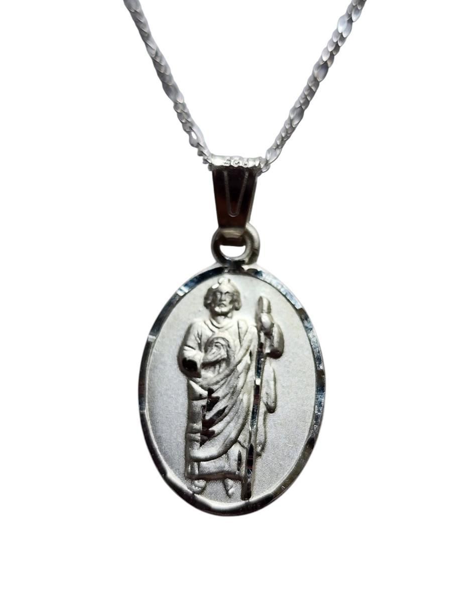 Medalla y cadena San Judas Tadeo ovalada de plata P 925 5