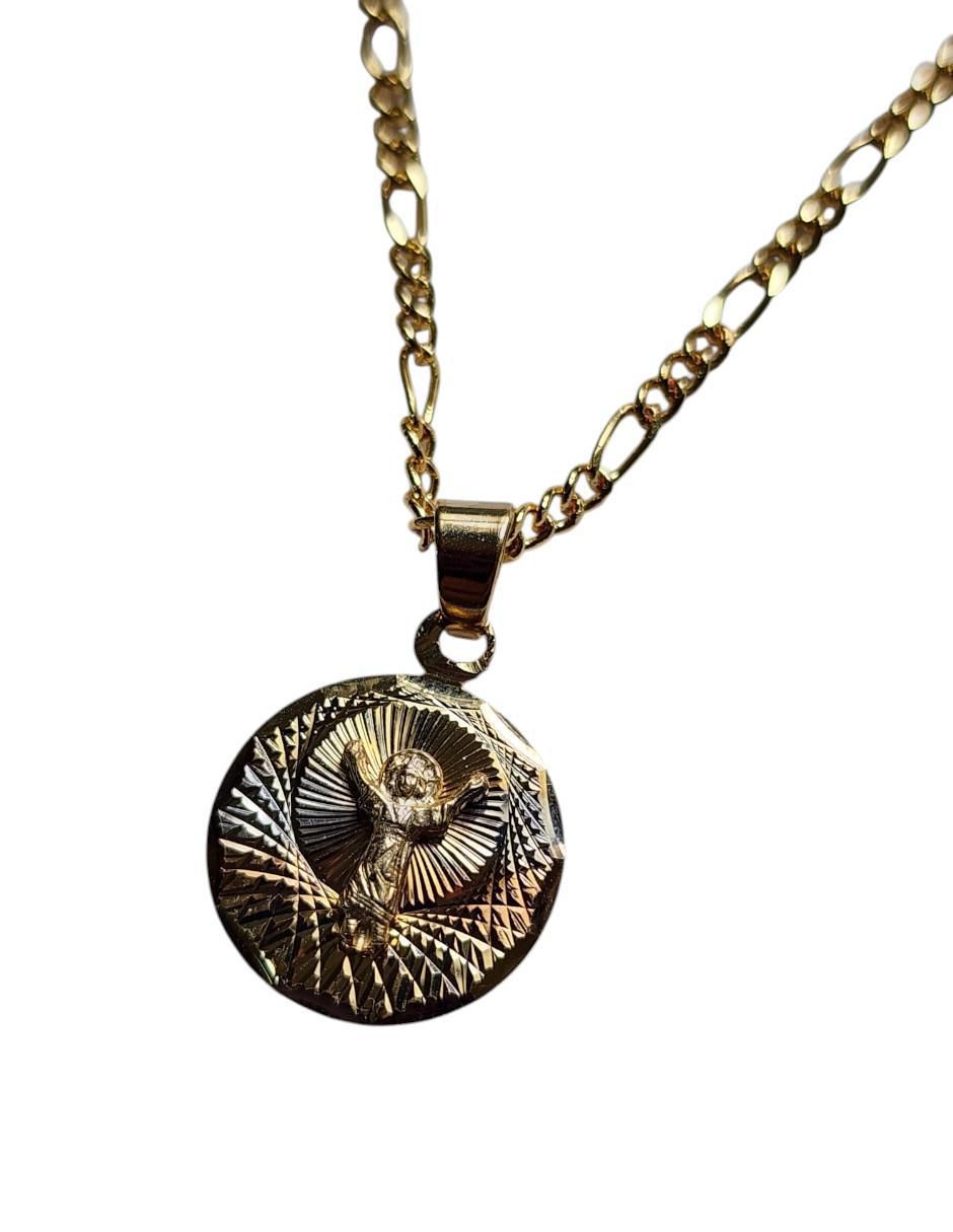 Medalla y cadena de oro laminado 14 K 2