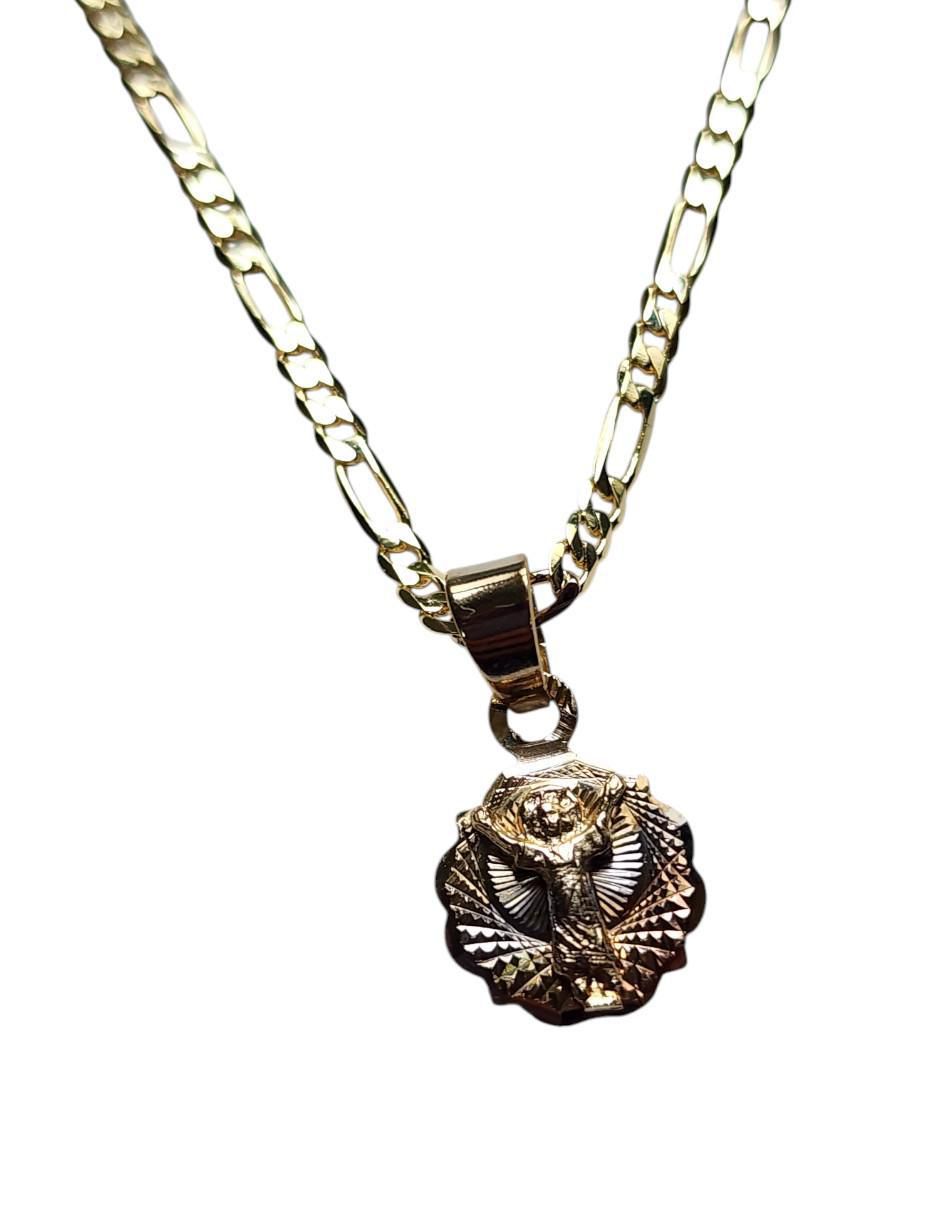 Medalla y cadena de oro laminado 14 K 3
