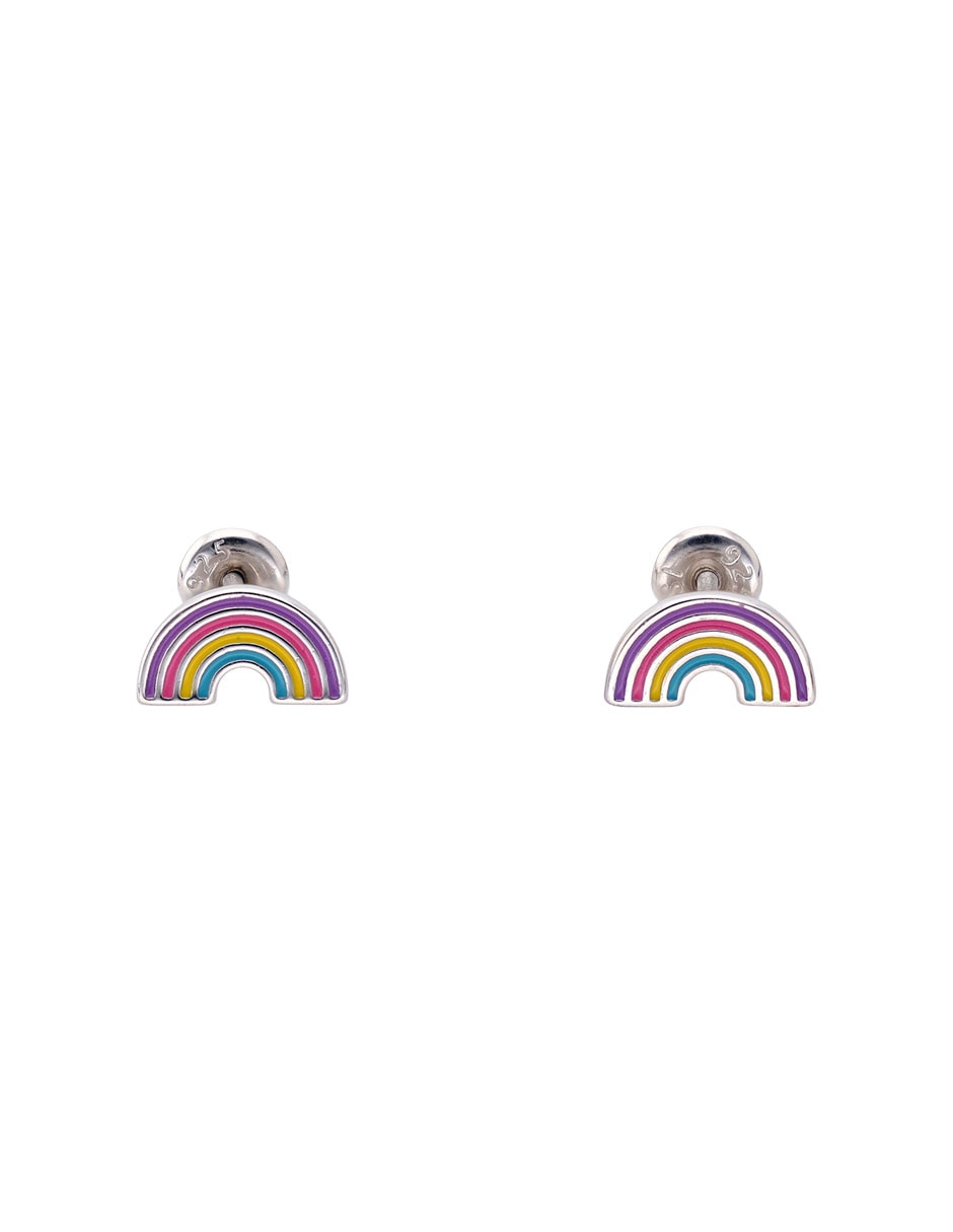 Aretes cortos de arcoíris de plata P 925 con acabado pulido