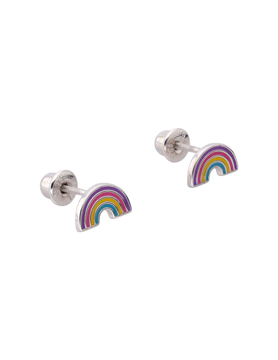 Aretes cortos de arcoíris de plata P 925 con acabado pulido 2