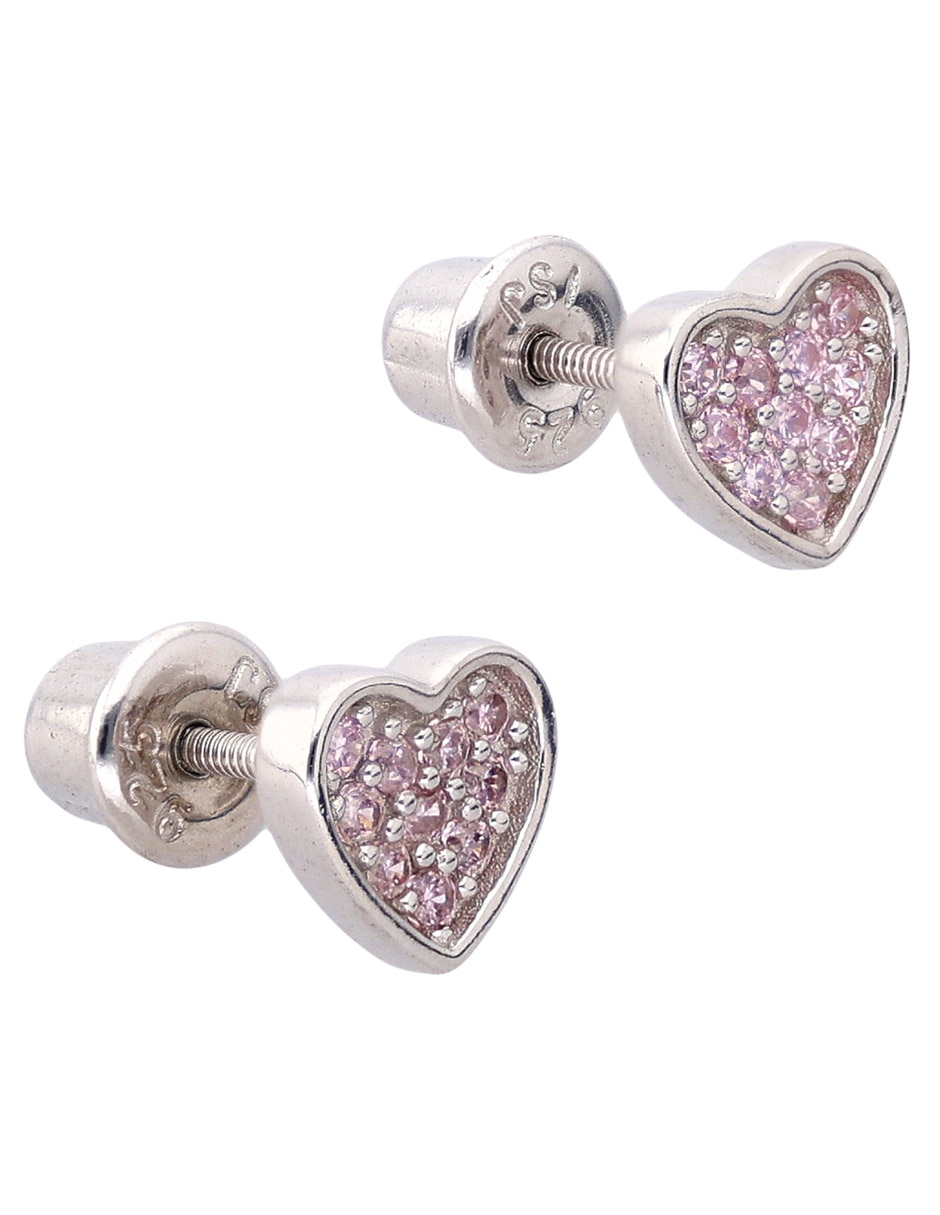 Aretes cortos de corazón de plata P 925 con acabado pavé 2