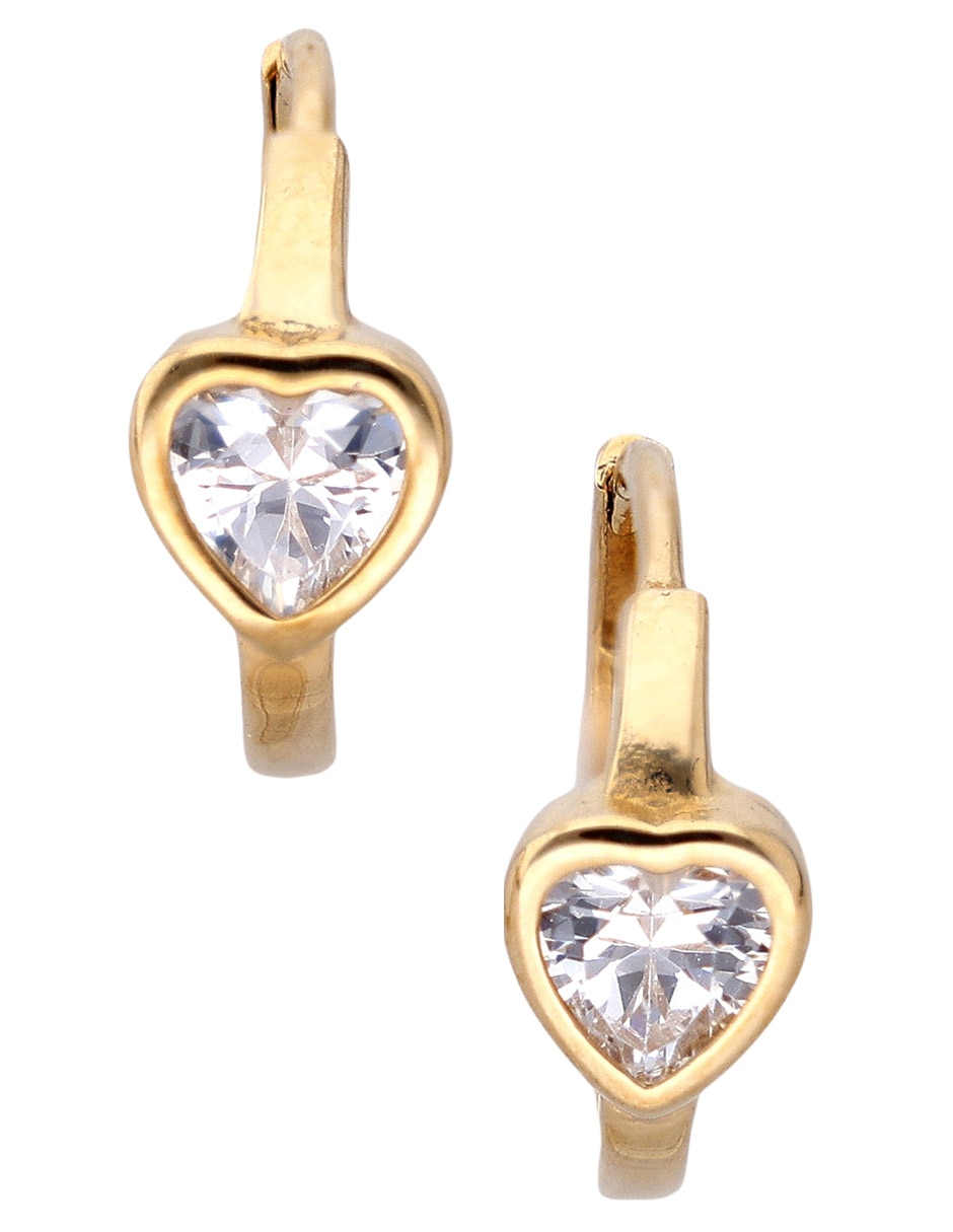 Aretes cortos de corazón de oro 14 K con acabado pavé zirconia