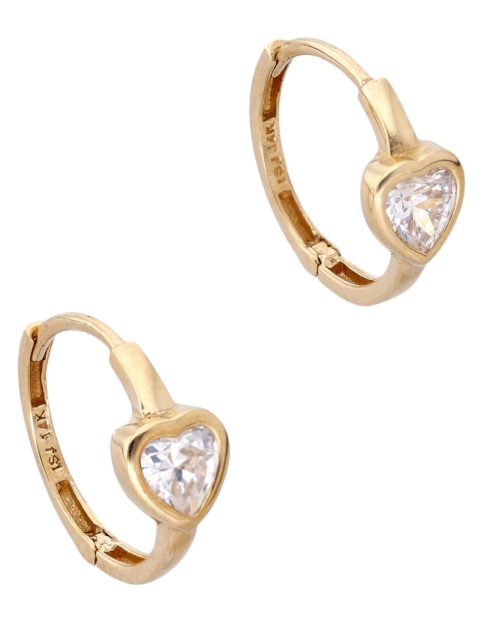 Aretes cortos de corazón de oro 14 K con acabado pavé zirconia 2