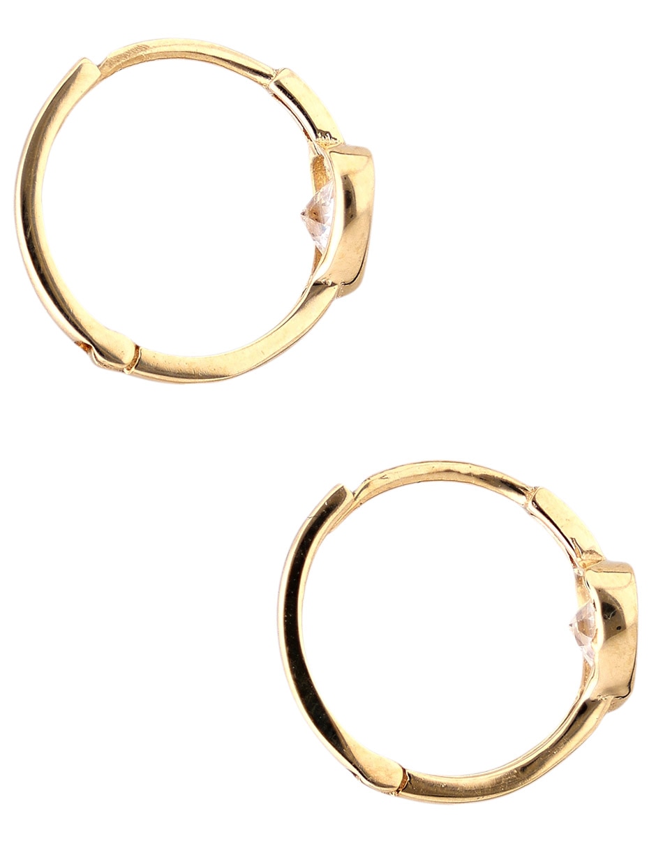 Aretes cortos de corazón de oro 14 K con acabado pavé zirconia 3