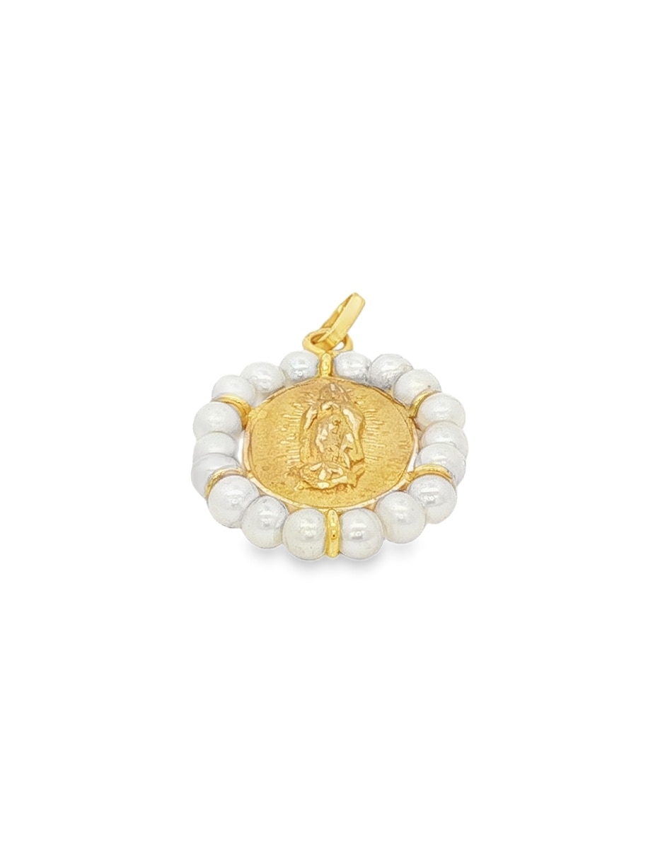 Medalla ovalada virgen de guadalupe de oro amarillo 14 K perla 1