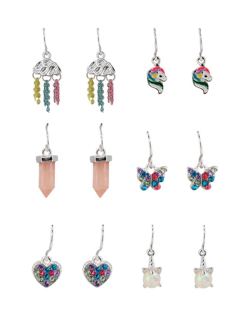 Set de aretes con acabado brillante fantasía
