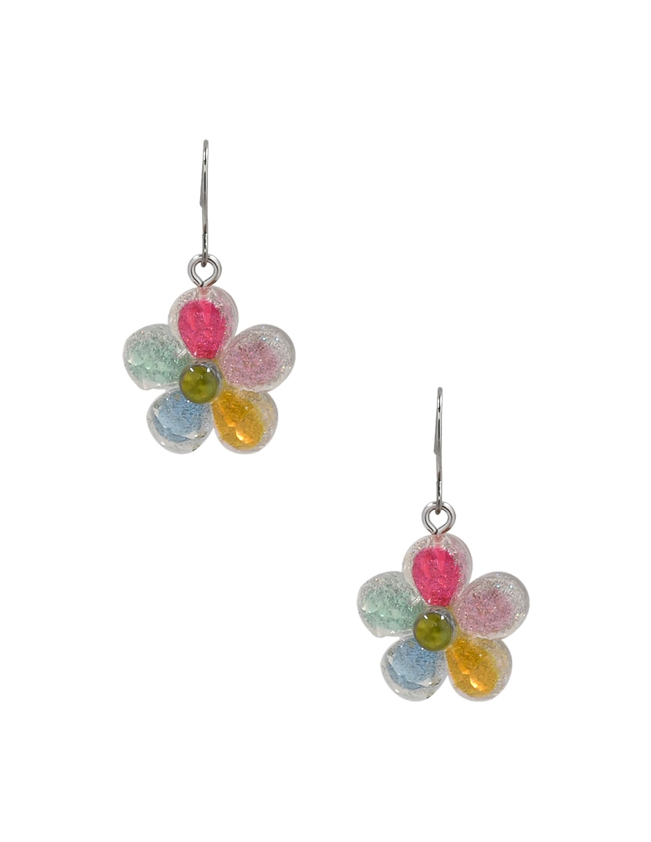 Aretes Largos Flor con acabado brillante